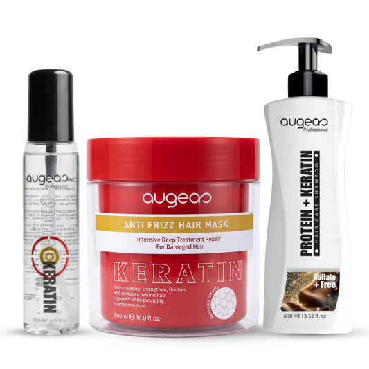 Augeas Keratin Homecare Bundle - serum, shampoo and anti frizz mask
