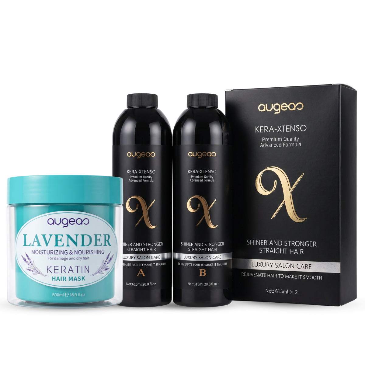 Augeas Extenso Bundle - Kera-Xtenso straightening kit with Lavender Keratin Hair Mask